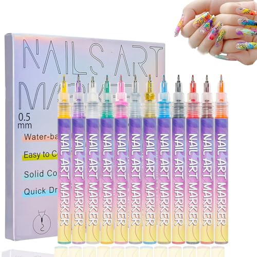 Loryx Nail Art Pen Set of 12 Colors – Fine 0.5mm Tip Quick-Dry Waterproof Nail Polish Markers for Gel, Acrylic & Natural Nails – Long-Lasting Nail Design Tools for DIY & Professional Use