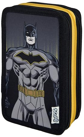 Scooli - Tripledecker Batman - Gefülltes Schüleretui mit hochwertigen Stiften & Zubehör - Ideal für Schule, Freizeit und unterwegs - ab 6 Jahren
