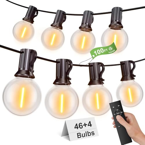 Miootly Lichterkette Außen 30M mit Fernbedienungen, Outdoor Lichterkette mit 46+4 G40 LED Glühbirnen Warmweiß, Wasserdicht für Party Garten Beleuchtung Terassen Strom Aussen