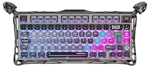GravaStar Mercury K1 Pro Gaming Tastatur Deutsches Layout (QWERTZ), 75% Gasket Hot-Swap-fähiger Mechanische Tastatur Kabellos mit 8000mAh Akku, RGB & Aluminium Gehäuse, Cyberpunk Edition