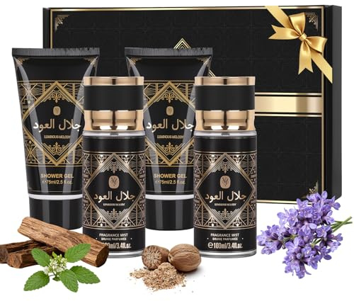 Coffret Cadeau Parfum Homme,Format Voyage,Idéal pour Travail et Sport | 2x100ml Eau de Parfum Homme+2x75ml Gel Douche,Cadeau Fête des Pères Anniversaire ou Noël,Notes boisées,Longue tenue