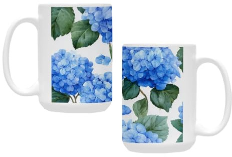 qenuh Whimsical Hydrangea Flower Design Ceramic Mugs Coffee Cup Smooth Glaze Finish 15 oz Classic Tea Cup for Hot Drinks, Office/Home Use
