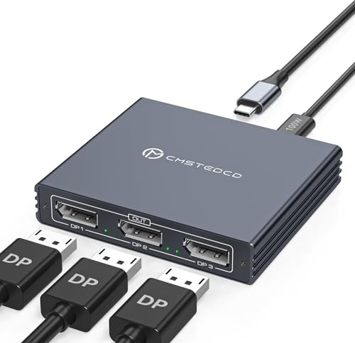 VEDINDUST Divisor USB-C a DisplayPort para 3 Monitores 4K@60Hz Thunderbolt to 3 DisplayPort Splitter 1.4 100W PD Soporta Modos MST y SST MST Pantalla Extendida Solo para Windows