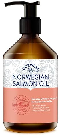 Dorwest Herbs Norwegian Salmon Oil for Dogs & Cats – 500ml, Rich in Omega 3, EPA & DHA for Healthy Skin, Coat & Vitality