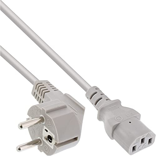 InLine 16653T Netzkabel, Schutzkontakt gewinkelt auf Kaltgerätestecker C13, 3m, grau
