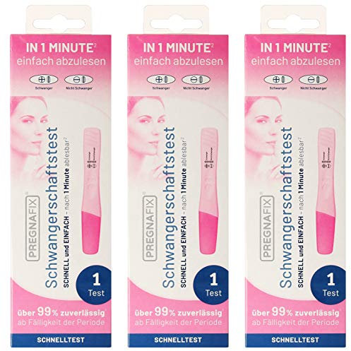 Pregnafix Schwangerschafts-Schnelltest, mit sicherem Ergebnis in nur zwei Minuten, 3er Pack (3 x 1 Stück)