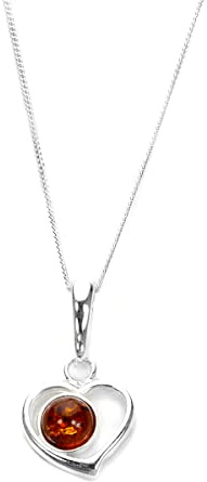 Sayers London Sterlingsilber & Bernstein Kreisförmig Offen Herz Anhänger an 35,6 cm (14 Inch) Kette