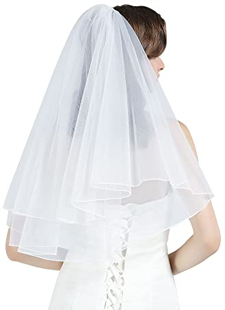 BEAUTELICATE Schleier Brautschleier Braut Hochzeit Softtüll Weiß Ivory Lang Kurz Kurbelkante Mit Metall Kamm 2 Schicht V38