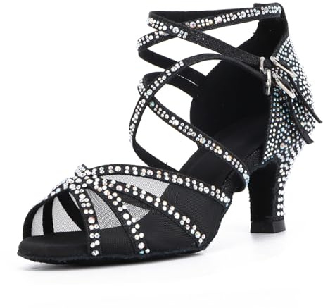 Syrads Zapatos de Baile Latino con pedrería para Mujer Salsa Tango Moderna Bachata Zapatos de Baile de Salón Suela Blanda 1057