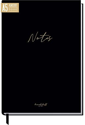 Notizbuch A5 kariert Black Edition von Trendstuff by Häfft - 124 Seiten, 62 Blatt - ideal als Tagebuch, Journal, Ideenbuch, Schreibheft - nachhaltig & klimafreundlich