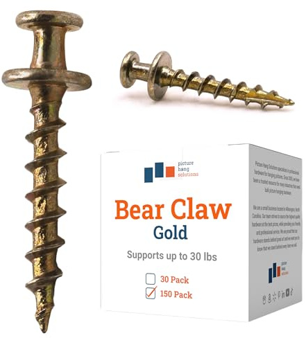 PHS Gold Bear Claw Hanger Screws, Holds 30 lb, 150 Pack for Drywall