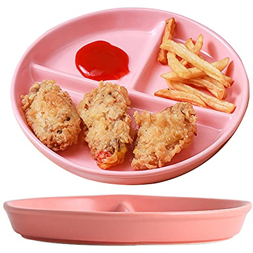 JMYDecor Platos de cena de porcelana perdurable de 8 pulgadas, plato dividido con 3 compartimientos, vajilla de 2 compartimentos para cenas y ensaladas, fiesta familiar y uso en la cocina,redondo