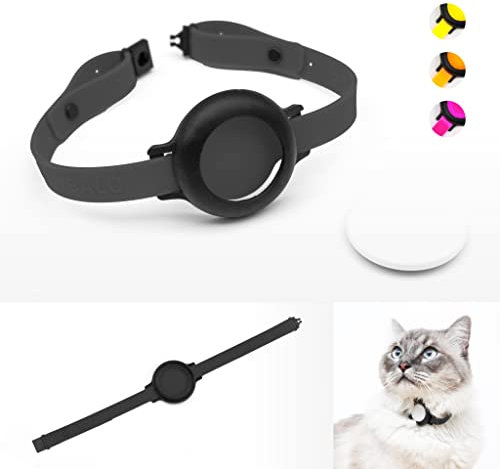 LucyBalu NEMO Katzenhalsband für AirTag* sicher, leicht, bequem mit Sicherheitsverschluss, kompatibel mit Apple AirTag Silikonband, Schwarz