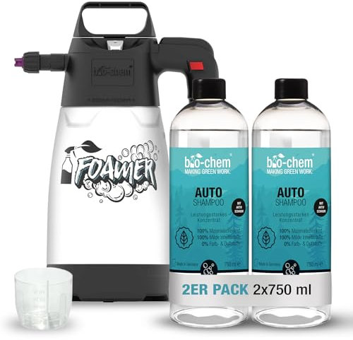 Bio Chem - Shampoo per Auto, 2 x 750 ml concentrato + spruzzatore per Schiuma, per la Pulizia Professionale dell'auto, PH Neutro e biodegradabile