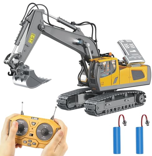 PREPOP Remote Control Excavator Toy for 6-12 yr Boys, Best Birthday Gifts for Kids 4-7 8 9 10 11 Year Old, RC Construction Toys with Metal Shovel, Lights, Sounds 2.4Ghz