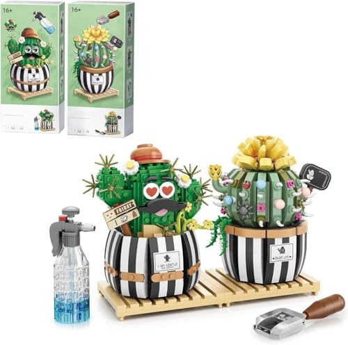 Pasyru Kaktus Bausteine Bausatz, Bonsai Bauchiger Kaktus Baustein, Mini Bausatz, Kreatives Künstliche Blumen Bauset, Geschenk für Erwachsene und Jugendliche ab 16 Jahren