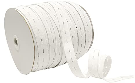 100 Metros Cinta Elástica con Ojales en Rollo, Ancho 15mm, Cinta Elástica de Costura, Cinta Elástica para Coser en Ropa y Manualidades, Elástico para Costura, (Blanco)