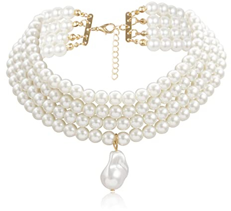 NIANOPKM Collana di Perle D'imitazione Vintage,Collana Girocollo di Perle Multistrato Corta,Anni '20 Flapper Gatsby a Tema Prom Festival Party Elegante Stile Retrò Costume Accessorio
