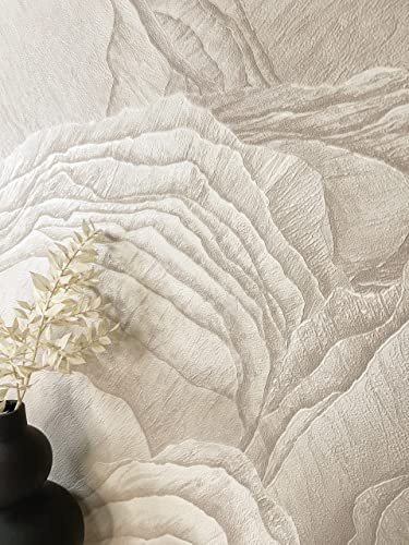 NEWROOM carta da parati Crema Pietra Naturale Tessuto non Tessuto - Moderno Beige Sabbia Ardesia Ottica 3D