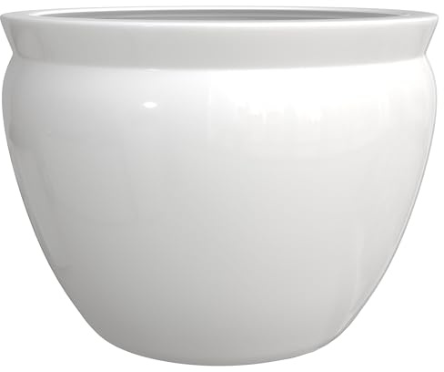 Red Lantern 16 White Porcelain Fishbowl Planter or Cachepot for Indoor/Outdoor Use in Garden Entryway Living Room Boho Eclectic Modern Contemporary Classic Traditional Style Decor
