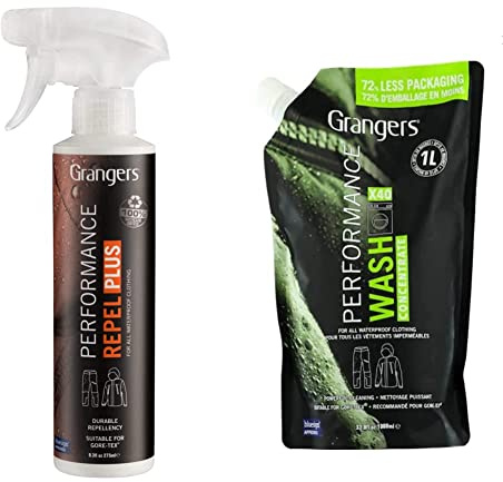 Grangers Performance Repel | 275ml Waterproof Spray & Performance Wash | Eco Pouch | 1 Litre | Cleans, Refreshes and Restores the Appearance of All Outdoor Clothing