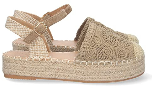 shoes&blues.es 72397 Sandalia de Plataforma para Mujer, Comoda, Forrada de Yute, Pala Cerrada y Entrelazada, Talon Abierto, y Cierre de Hebilla Kaki Talla 41