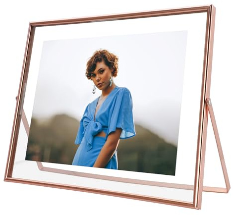 AhaGo Rose Gold Floating Picture Frame, 8x10 Inches, Horizontal, For Photo 8x10, 7x9, 6x8, Classy For Wedding, Anniversary, Birthday