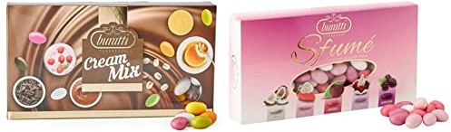 Buratti Confetti Tenerezze Cream Mix - Pacco da 1000 Grammi & con Mandorle Tostate Ricoperte di Cioccolato, Bianco ai Molteplici Gusti, Tenerezze Sfumè Rosa - 1000 g