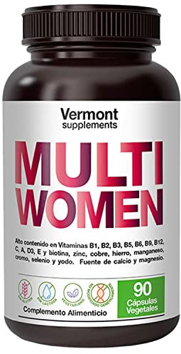 Multivitamínico para Mujer con Biotina - 90 Cápsulas de MULTI WOMEN, Avanzado Complejo que aporta 13 Vitaminas (A, B, C, D, E...), 9 Minerales y Nutrientes Activos - Multivitaminas Vermont Supplements