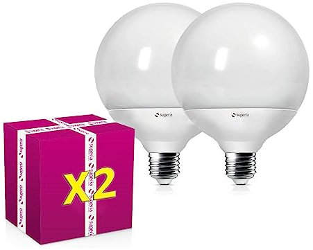 Superia Lampadina LED E27 Globo, 22W (Equivalenti 160W), Luce Naturale 4000K, Luminosa 2134 lumen, copertura opale G120, Attacco edison, Risparmio Energetico, GL25N Pacco da 2