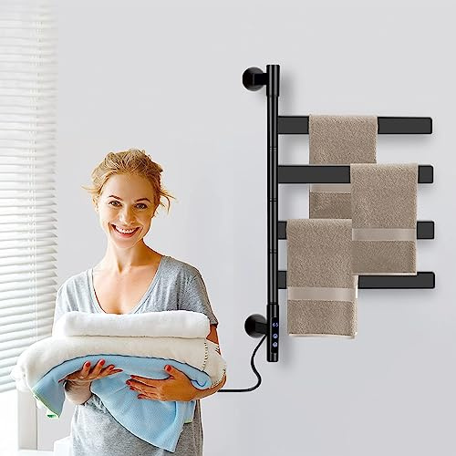 ZOYI Scaldasalviette elettrico da bagno, montaggio a parete, in acciaio inox, elettrico, con termostato, orientabile, 180°, per bagno, cucina, nero