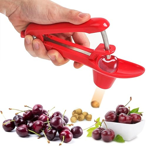 Cherry Pitter Tool, Core Remover, Olive Pitter Remover, Portable Stoner Corer Tool, Heavy-Duty Cherry Seed Remover with Lock Design, Fruit Core Remove Tool for Making Cherry Jam/Cake/Ice Cream (Red)