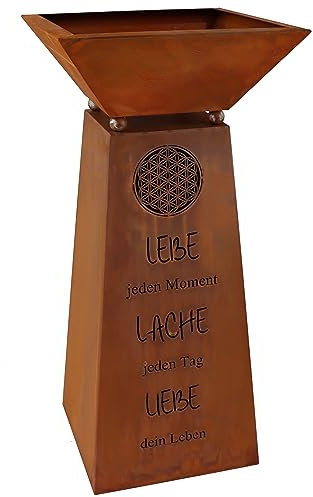 Rostikal Flower des Lebens Colonne décorative de 72 cm avec inscription en allemand et bac à plantes Décoration de jardin Rouille