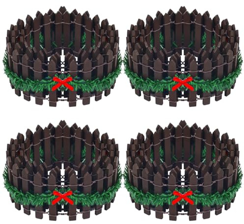 Spiareal 4 Pcs Christmas Village Accessories Fairy Garden Fence 35 Inch Small Picket Fence Wooden Decorative for Christmas Dollhouse Mini Village Garden Landscape (Brown)