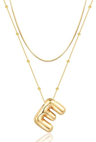 LUCA SMITH Collares con inicial para mujeres y niñas, delicado collar de letras de burbujas de globo, colgante de letra del alfabeto, gargantilla en capas, regalo de joyería personalizado,