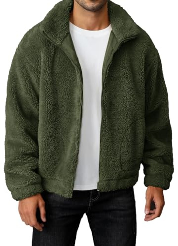 Runcati Fuzzy Sherpa-Jacke für Herren, langärmelig, Fleece, Reißverschluss, Herbst, Winter, warme Oberbekleidung