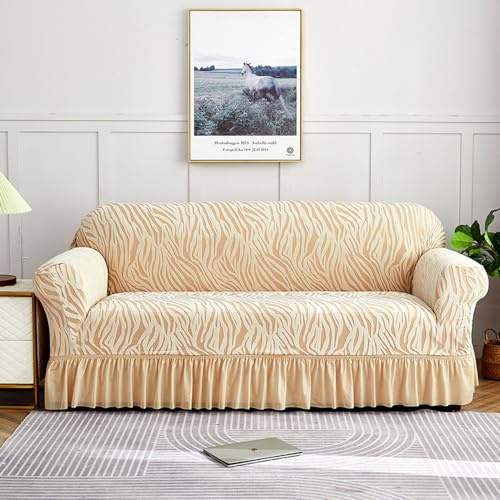 Hiseng Jacquard Schlieren Sofa Überzug, Stretch Sofabezug 1 2 3 4 Sitzer Polyesterfaser Couch Überzug Waschbar Universal Sofa Cover Sofaschoner für Haustiere Und Kind (1-Sitzer,Champagner)
