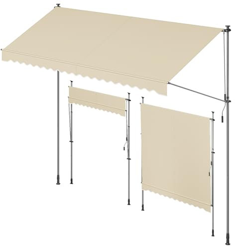 SONGMICS Tenda da Sole Avvolgibile, Tendalino Parasole Retrattile Manuale, Regolabile in Altezza con Manovella per Balcone Giardino Patio, 400 x 120 cm, Beige GSA402M01