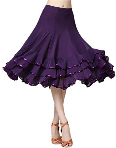 Latin Tanz Damen Rock – Latein Tänze Walzer Tango Jazz Salsa Rumba Modern Dance Performance Party Kostüm Dehnbar Midirock Tanzkleid für Frauen Mädchen - lila - Einheitsgröße