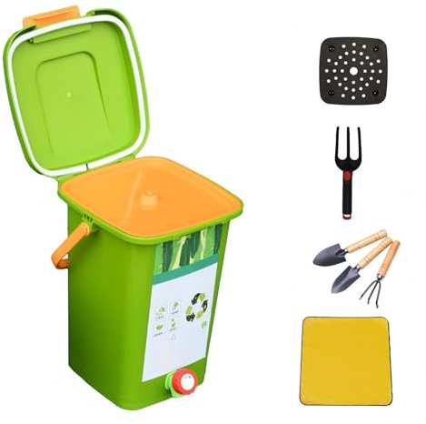 avec Robinet pour Collecter Le Liquide De Compost Composteur De Jardin 2/2,6/4/5 Gallons Recyclage Pratique des Déchets Alimentaires Compost,Style2(10L)-2Set