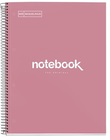 Miquelrius - Cahier A4 à spirale, Notebook Emotions, 80 Feuilles microperforée 90 g/m², Petits carreaux 5 mm, 1 Bande Couleur, Cahier Quadrillé, Couverture Rigide, 4 Trous, Rose poudré