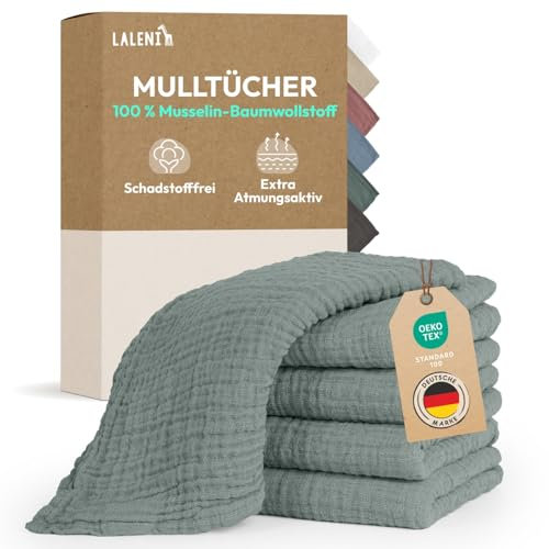 Laleni Spucktücher Baby im 10er Set aus Reiner Baumwolle - schadstofffreie Mulltücher weich 70x70 - saugstarke Mussellintücher Baby - Musselin Tuch als Mullwindel waschbare Mulltücher - Grün