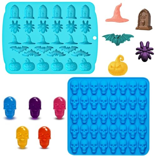 VireEyU Stampi in Silicone per Halloween, 2 Pezzi, 30 & 40 Scomparti, Forme di Zucche e Fantasmi, Stampi per Cioccolatini di Halloween, Forme per Caramelle, Gomme, Cioccolato, Biscotti, Gelatina