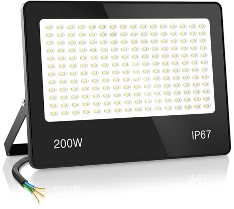 HAPYLUMI Focos LED Exterior 200W, 20000LM Foco LED Potente Proyector LED Exterior,6500K Luces LED Exterior IP67 Impermeable Proyector LED Iluminación de Seguridad para Jardin Terraza Patio