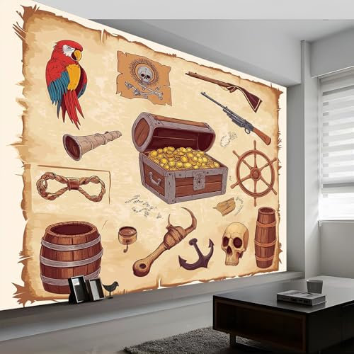 Fototapete Kinderzimmer B200 x H140 cm, Box Im Vintage Stil Totenkopf Fototapete Wandbild Babyzimmer - Retro Stil Wanddekoration Tapeten für Kindertapete - Vliestapete Wandtapete Tapete 3D Effekt