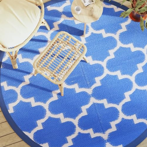 Tidyard Outdoor-Teppich Bambusmatte Wohnzimmerteppich Badezimmerteppich Bambusteppich rutschfest für Wohnzimmer,Läufer Küchenteppich Flurteppich Blau Ø200 cm PP