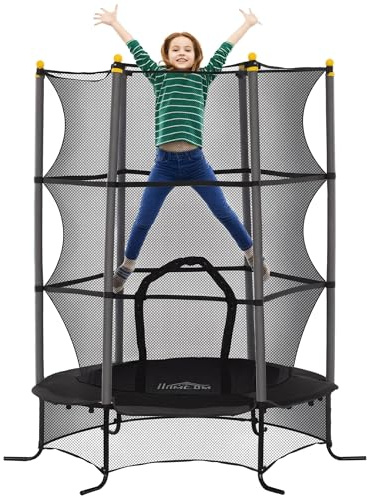 HOMCOM Trampoline Enfant Ø 1,63 × 1,9H m Filet de sécurité Porte zipée Couvre-Ressorts 6 poteaux rembourrés Inclus Noir