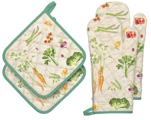 Arquiel Guanti Da Forno Presina Set Di 4, 100% Cotone Addensare Guanti Da Forno A Microonde, Presine Da Cucina Morbida Resistenti Al Calore Per Arrostire, Cuocere(frutta e verdura retrò)