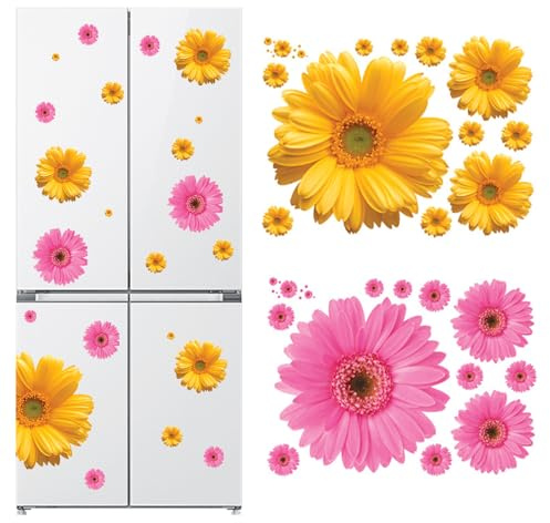 Adesivi per frigorifero, 2 fogli Daisy adesivo frigorifero Impermeabile adesivo per mobili Decorazione del frigorifero autoadesivo Adesivi Murali Fiori per la decorazione domestica della porta della p