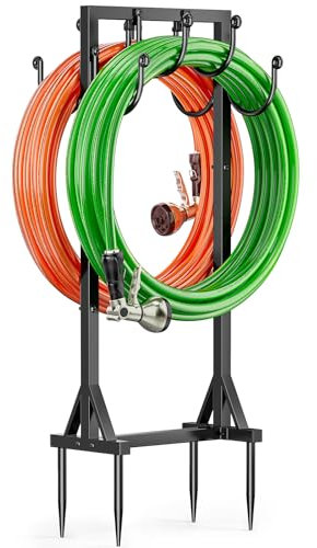 Bomclap Supporto per tubo da giardino, 116 cm, doppio lato, autoportante per giardino, in metallo rimovibile, con gancio, resistente e stabile